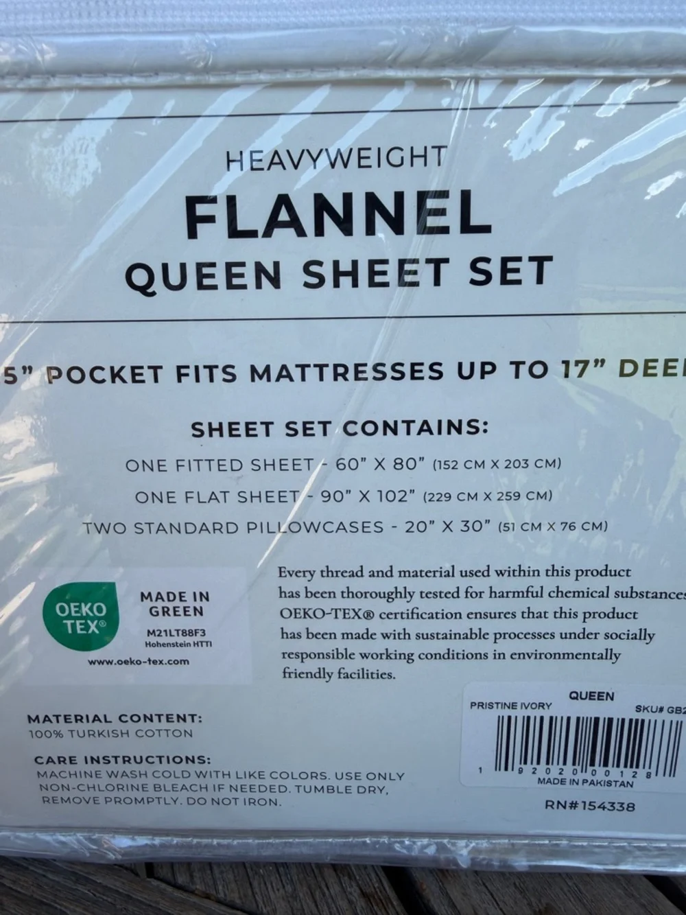 100% Turkish Cotton Queen Size 4-Piece Flannel Sheet Set Pristine Ivory NIP